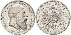 5 Mark Grand Duchy of Baden (1806-1918) Argento Federico I di Baden (1826 - 1907)