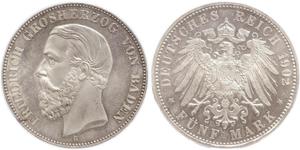 5 Mark Grand Duchy of Baden (1806-1918) Argento Federico I di Baden (1826 - 1907)