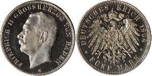 5 Mark Grand Duchy of Baden (1806-1918) Argento Federico II di Baden (1857 - 1928)