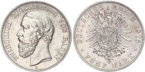 5 Mark Grand Duchy of Baden (1806-1918) Argento Federico I di Baden (1826 - 1907)