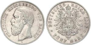 5 Mark Grand Duchy of Baden (1806-1918) Argento Federico I di Baden (1826 - 1907)