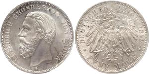 5 Mark Grand Duchy of Baden (1806-1918) Argento Federico I di Baden (1826 - 1907)