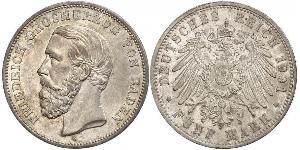 5 Mark Grand Duchy of Baden (1806-1918) Argento Federico I di Baden (1826 - 1907)