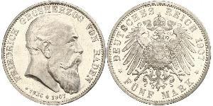 5 Mark Grand Duchy of Baden (1806-1918) Argento Federico I di Baden (1826 - 1907)
