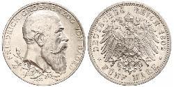 5 Mark Grand Duchy of Baden (1806-1918) / Impero tedesco (1871-1918) Argento Federico I di Baden (1826 - 1907)