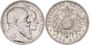 5 Mark Grand Duchy of Baden (1806-1918) / Impero tedesco (1871-1918) Argento Federico I di Baden (1826 - 1907)