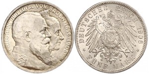5 Mark Grand Duchy of Baden (1806-1918) / Impero tedesco (1871-1918) Argento Federico I di Baden (1826 - 1907)