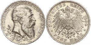 5 Mark Grand Duchy of Baden (1806-1918) / Impero tedesco (1871-1918) Argento Federico I di Baden (1826 - 1907)