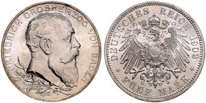 5 Mark Grand Duchy of Baden (1806-1918) / Impero tedesco (1871-1918) Argento Federico I di Baden (1826 - 1907)