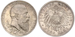 5 Mark Grand Duchy of Baden (1806-1918) / Impero tedesco (1871-1918) Argento Federico I di Baden (1826 - 1907)