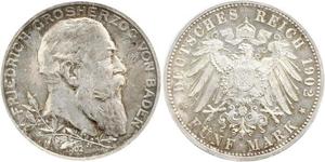 5 Mark Grand Duchy of Baden (1806-1918) / Impero tedesco (1871-1918) Argento Federico I di Baden (1826 - 1907)