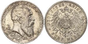 5 Mark Grand Duchy of Baden (1806-1918) / Impero tedesco (1871-1918) Argento Federico I di Baden (1826 - 1907)