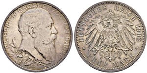 5 Mark Grand Duchy of Baden (1806-1918) / Impero tedesco (1871-1918) Argento Federico I di Baden (1826 - 1907)