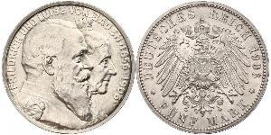 5 Mark Grand Duchy of Baden (1806-1918) / Impero tedesco (1871-1918) Argento Federico I di Baden (1826 - 1907)