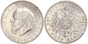 5 Mark Regno di Baviera (1806 - 1918) Argento Ludovico III di Baviera (1845 – 1921)