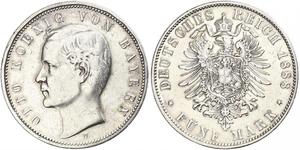5 Mark Regno di Baviera (1806 - 1918) Argento Ottone di Baviera(1848 – 1916)