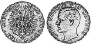 5 Mark Regno di Baviera (1806 - 1918) Argento Ottone di Baviera(1848 – 1916)
