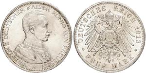 5 Mark Regno di Prussia (1701-1918) Argento Wilhelm II, German Emperor (1859-1941)