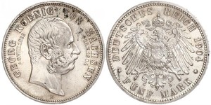 5 Mark Regno di Sassonia (1806 - 1918) Argento Giorgio di Sassonia