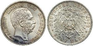 5 Mark Regno di Sassonia (1806 - 1918) Argento Alberto di Sassonia