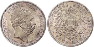 5 Mark Regno di Sassonia (1806 - 1918) Argento Alberto di Sassonia