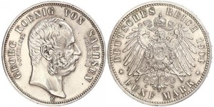 5 Mark Regno di Sassonia (1806 - 1918) Argento Giorgio di Sassonia