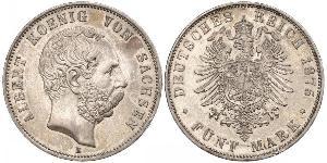 5 Mark Regno di Sassonia (1806 - 1918) Argento Alberto di Sassonia