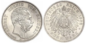 5 Mark Regno di Sassonia (1806 - 1918) Argento Alberto di Sassonia