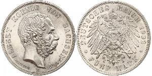 5 Mark Regno di Sassonia (1806 - 1918) Argento Alberto di Sassonia