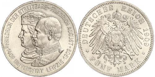 5 Mark Regno di Sassonia (1806 - 1918) Argento Federico Augusto III di Sassonia (1865-1932)