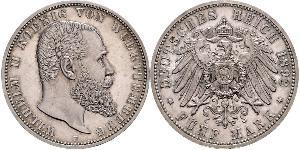 5 Mark Regno di Württemberg (1806-1918) Argento Wilhelm II, German Emperor (1859-1941)