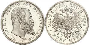 5 Mark Regno di Württemberg (1806-1918) Argento Wilhelm II, German Emperor (1859-1941)