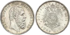 5 Mark Regno di Württemberg (1806-1918) Argento Carlo di Württemberg