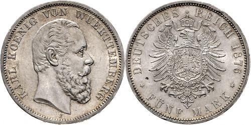 5 Mark Regno di Württemberg (1806-1918) Argento Carlo di Württemberg