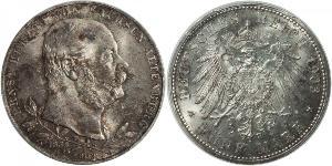 5 Mark Sassonia-Altenburg  (1826 - 1920) Argento Ernesto I di Sassonia-Altenburg (1826 - 1908)