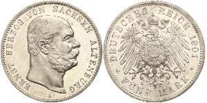 5 Mark Sassonia-Altenburg  (1826 - 1920) Argento Ernesto I di Sassonia-Altenburg (1826 - 1908)