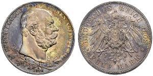 5 Mark Sassonia-Altenburg  (1826 - 1920) Argento Ernesto I di Sassonia-Altenburg (1826 - 1908)