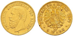 5 Mark Grand Duchy of Baden (1806-1918) Gold Frederick I, Grand Duke of Baden (1826 - 1907)
