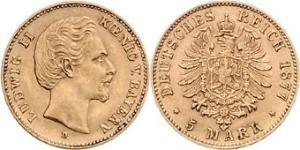 5 Mark Kingdom of Bavaria (1806 - 1918) Gold Ludwig II of Bavaria (1845 – 1886)