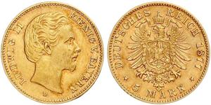 5 Mark Kingdom of Bavaria (1806 - 1918) Gold Ludwig II of Bavaria (1845 – 1886)