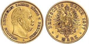 5 Mark Kingdom of Prussia (1701-1918) Gold Wilhelm I, German Emperor (1797-1888)