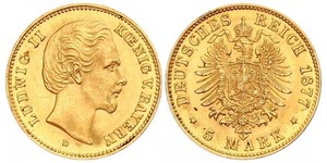 5 Mark Königreich Bayern (1806 - 1918) Gold Ludwig II. (Bayern)(1845 – 1886)