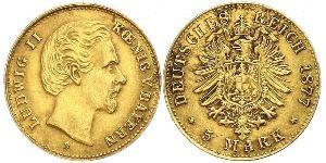 5 Mark Königreich Bayern (1806 - 1918) Gold Ludwig II. (Bayern)(1845 – 1886)