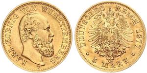 5 Mark Königreich Württemberg (1806-1918) Gold Karl (Württemberg)