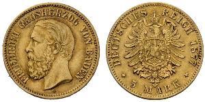 5 Mark Grand-duché de Bade (1806-1918) Or Frédéric Ier de Bade (1826-1907) (1826 - 1907)