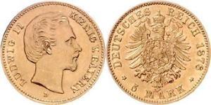 5 Mark Royaume de Bavière (1806 - 1918) Or Louis II de Bavière (1845-1886)(1845 – 1886)