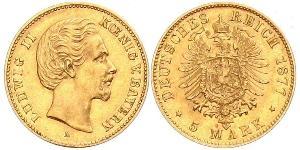 5 Mark Royaume de Bavière (1806 - 1918) Or Louis II de Bavière (1845-1886)(1845 – 1886)