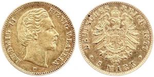 5 Mark Royaume de Bavière (1806 - 1918) Or Louis II de Bavière (1845-1886)(1845 – 1886)