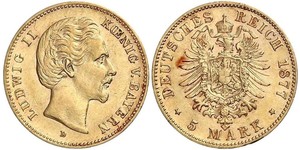 5 Mark Royaume de Bavière (1806 - 1918) Or Louis II de Bavière (1845-1886)(1845 – 1886)