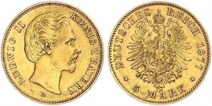 5 Mark Royaume de Bavière (1806 - 1918) Or Louis II de Bavière (1845-1886)(1845 – 1886)